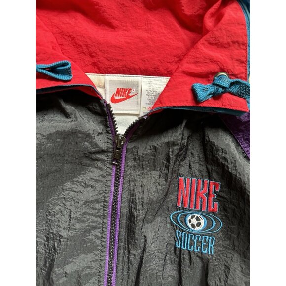 Vintage 90s Nike Swoosh Grey Tag Soccer Windbreaker Jacket Sports Hood - Picture 11 of 16